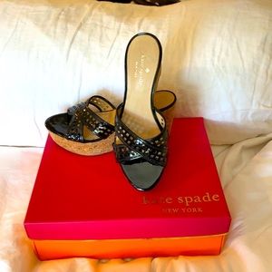 KATE SPADE Black Patent Natural Cork Wedge